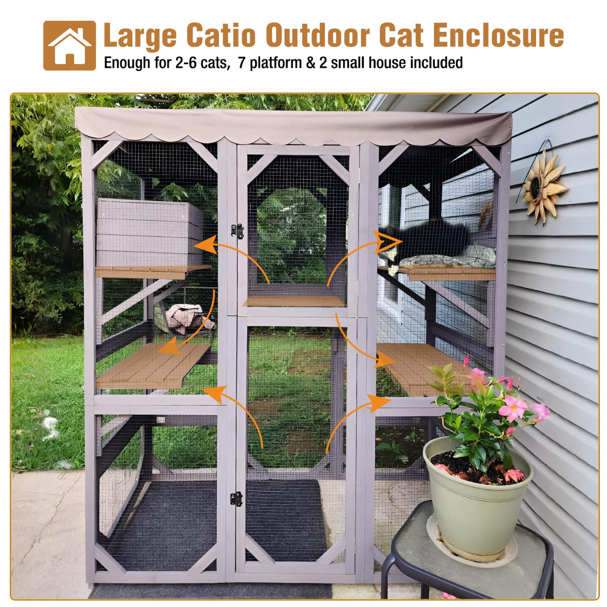 Catio Outdoor Cat Enclosure, Large Catio Walk-in Cat House Wooden Catio with Window Access for Patio, 5-Tier Cat Playpen Suumerpety