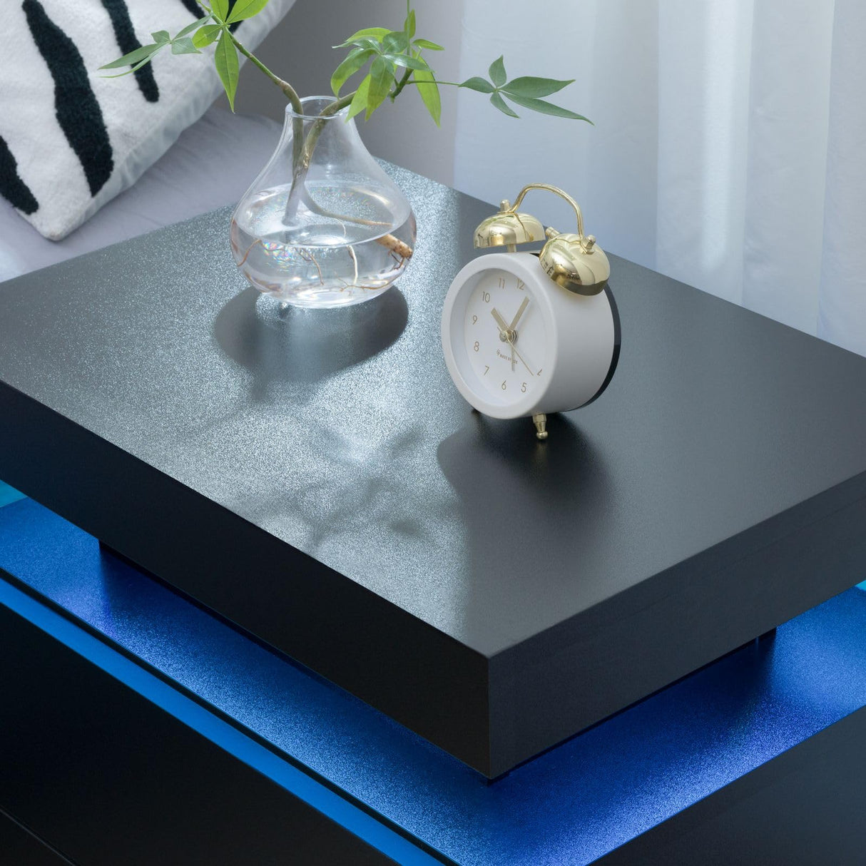 Cubehom Black Nightstand LED Set of 2 Black Bedside Table LED Night Stand with LED Lights Modern End Side Table with 2 Drawers for Bedroom Cubehom