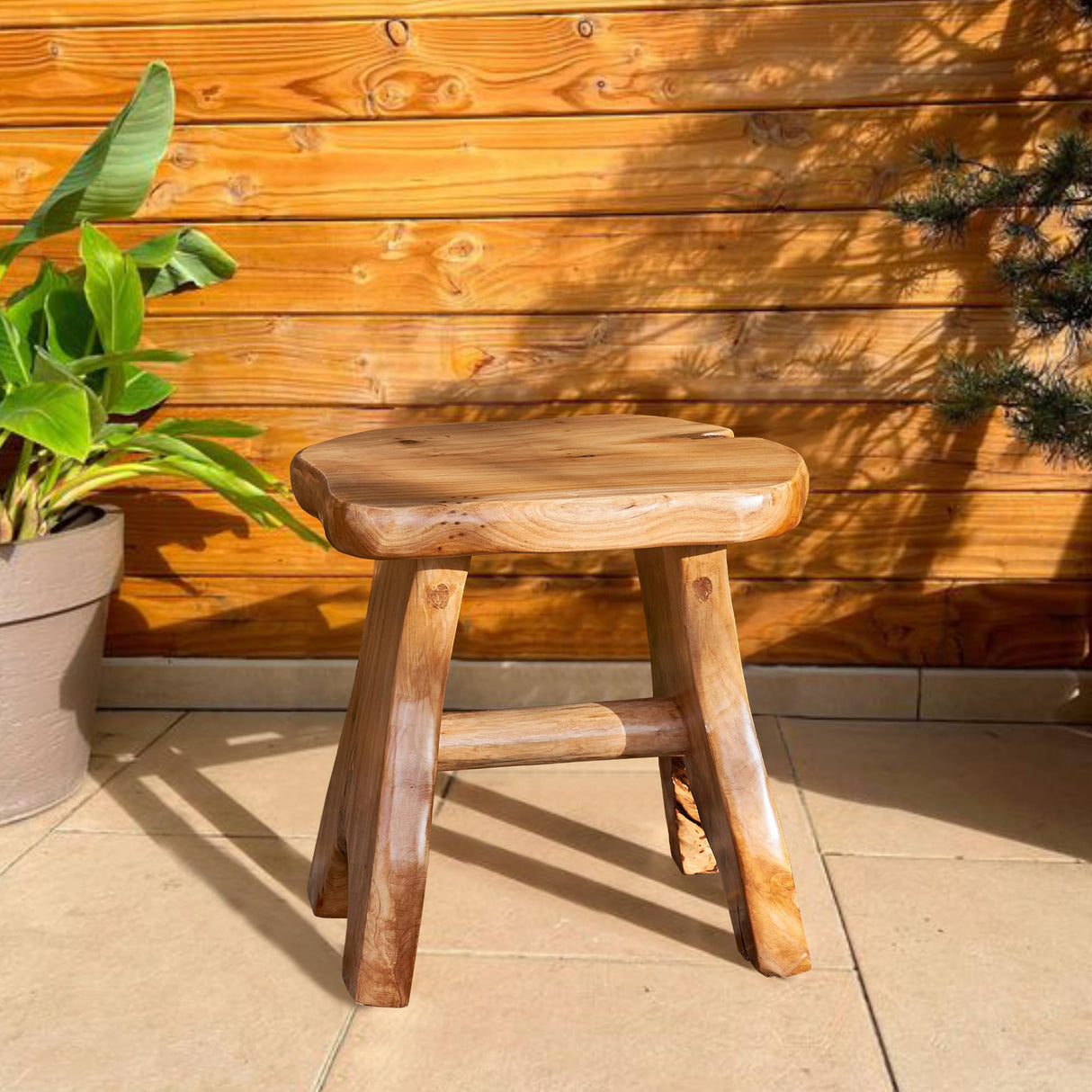 Greenage Cedar Roots Stool Naturally Shaped A-Leg, Medium, 15" x 12" x 13.8" H Wood Stump Side Table Stand Home Décor End Table Greenage