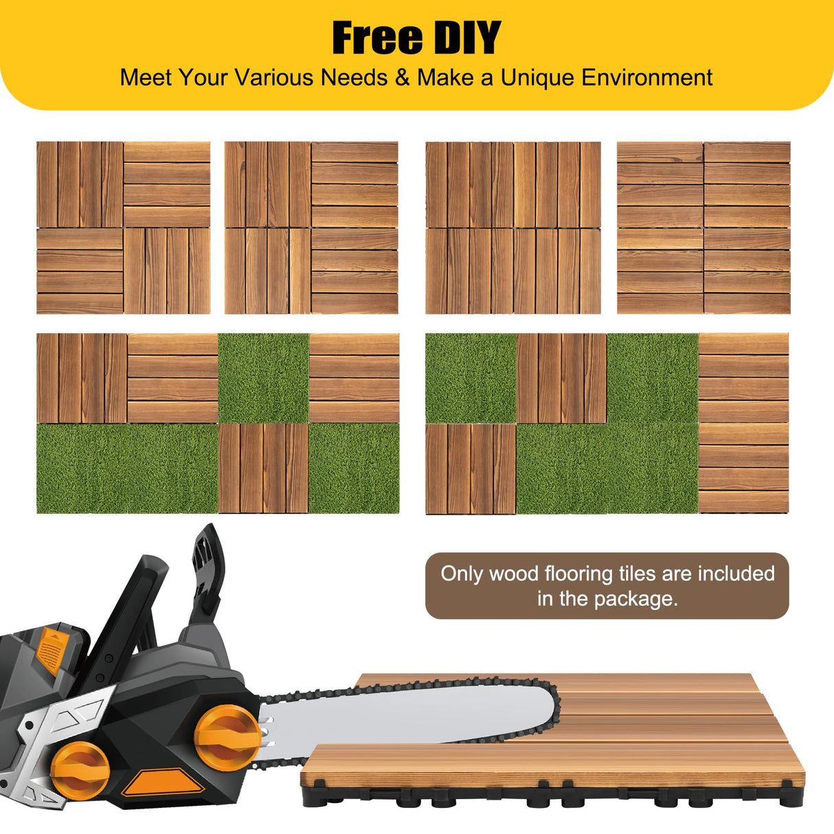 36pcs Hardwood Interlocking Patio Deck Tiles, 12"x12" All Weather Balcony DIY Flooring Tiles Acacia Waterproof Wood Flooring Tiles Portable Snap Click Together Patio Tiles for Indoor or Outdoor use DDYOOK