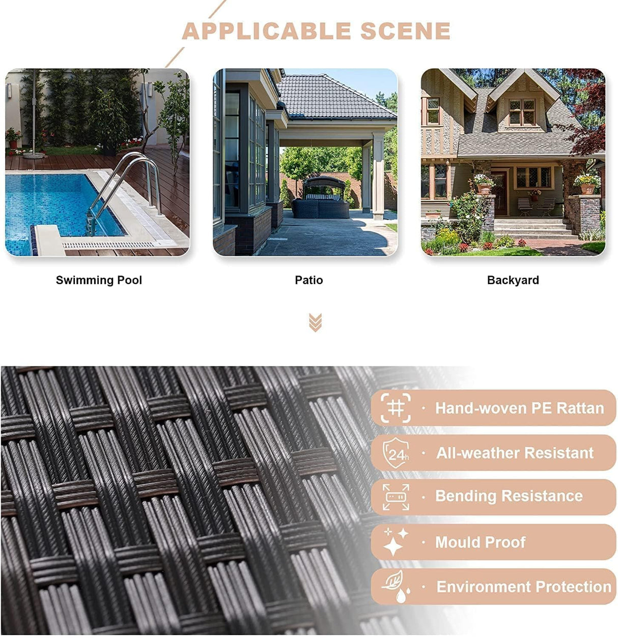 Kullavik 12 Pieces Outdoor Patio Furniture Set PE Wicker Rattan Sectional Sofa Patio Conversation Sets,Sand Kullavik