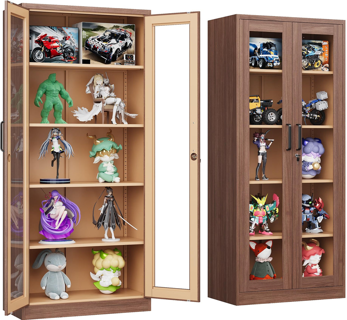 Metal Storage Cabinet with Lock and Glass Doors,Glass Display Cabinet,Tall Storage Cabinets,Locking Curio Cabinets with 5 Shelves for Collectibles,Home,Office,Living Room SISESOL