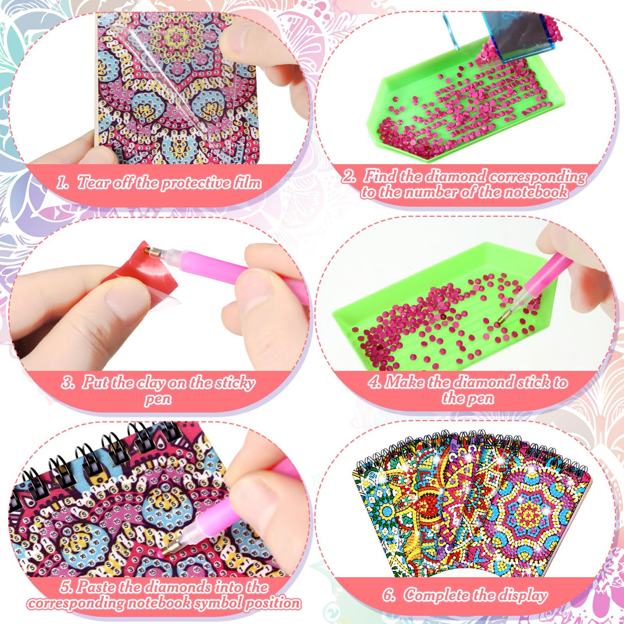 Fuyoooo 12 Pcs Mandala Diamond Painting Notebook DIY Mandala Cover Notebook Diamond Art Kits Notepad 5D Flower Diamond Journal Art Accessories for Adults Crafts Diamond Sketchbook with Tools Gift Fuyoooo