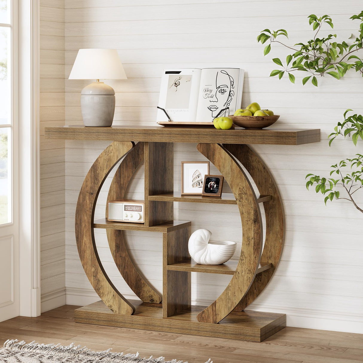 LITTLE TREE Console Table, 4-Tier Farmhouse Wooden Sofa Table Behind Couch, 42.5-Inch Narrow Entryway Hallway Foyer Tables for Living Room, Console Sofa Tables with Storage Shelves, Rustic Brown LITTLE TREE