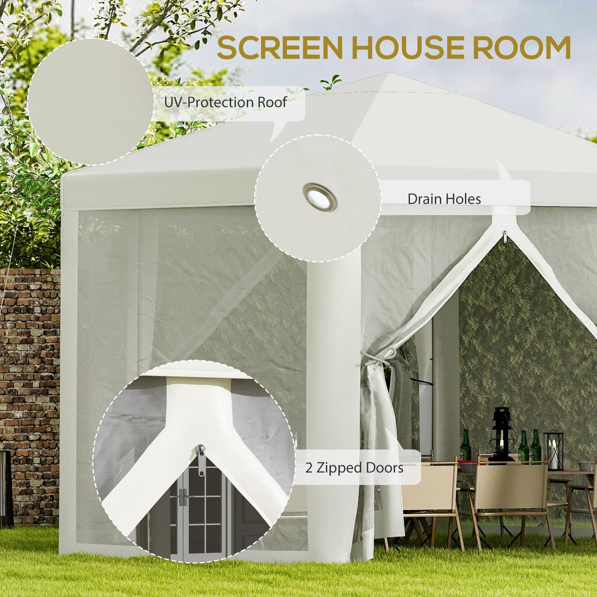 Outsunny 13' x 11' Canopy Tent, Sun Shelter with Protective Mesh Screen Walls, Hexagon Outdoor Tent for Parties, Cream White Outsunny