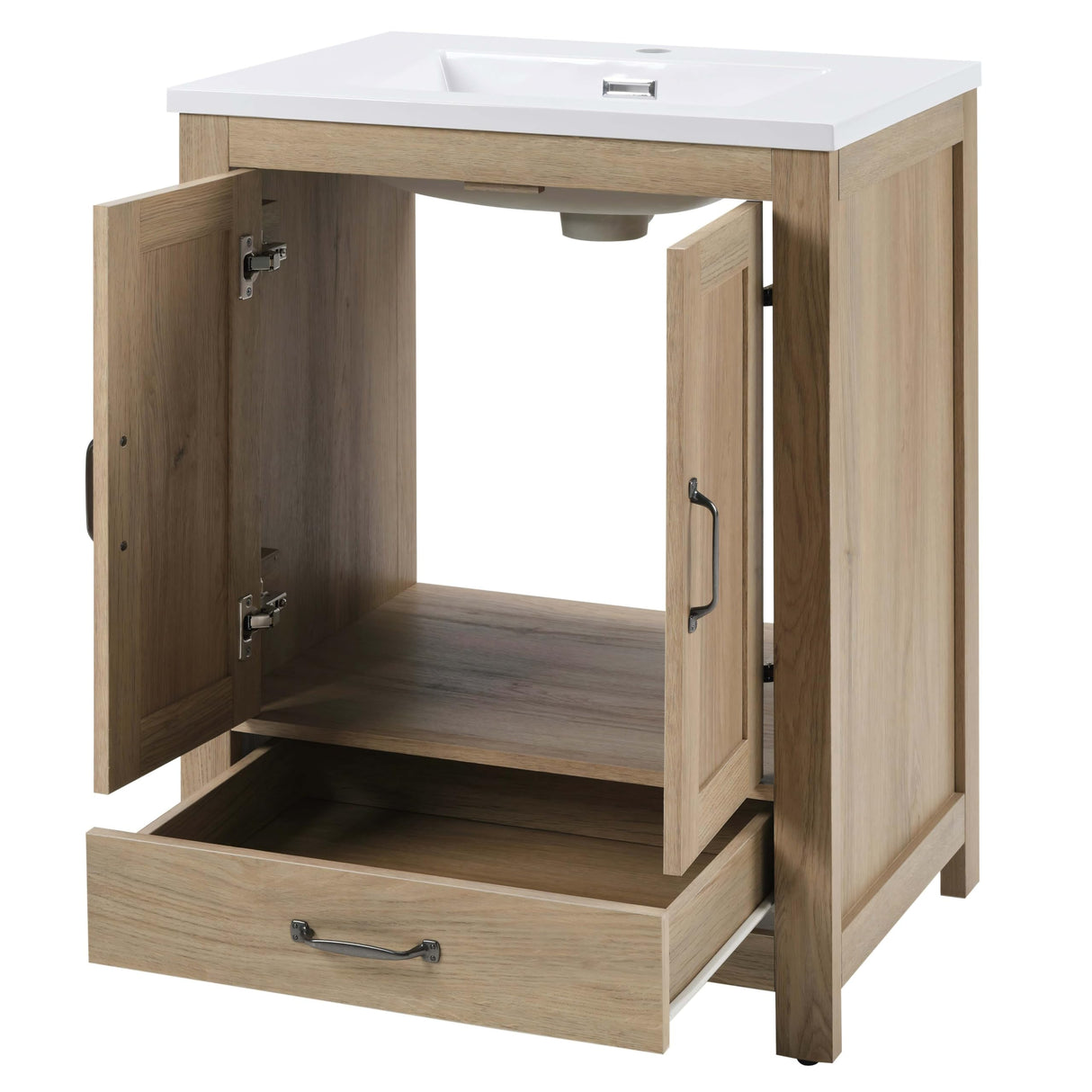 Small Bathroom Vanity with Sink, 25-inch Farmhouse Bathroom Vanity Storage Cabine with 2 Soft Closing Doors & Single Drawer, Freestanding, Natural Oak (25 inch(2 doors & 1 drawer), Light Oak) ZESTO PASSION FOR LIVE