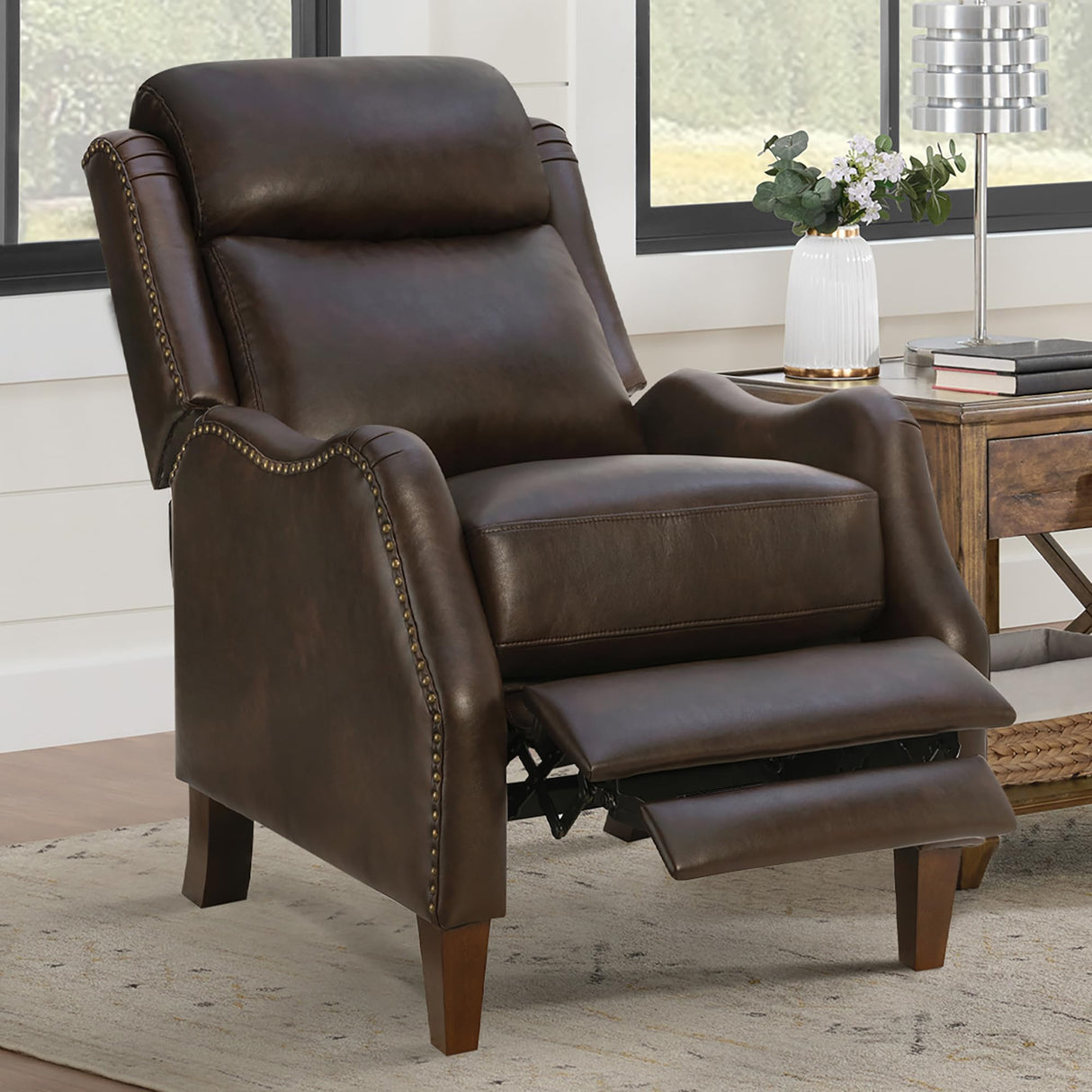 KISLOT Leather Pushback Recliner Faux Armchair with Rivet Decoration Single Sofa Accent Chair for Living Room Bedroom KISLOT