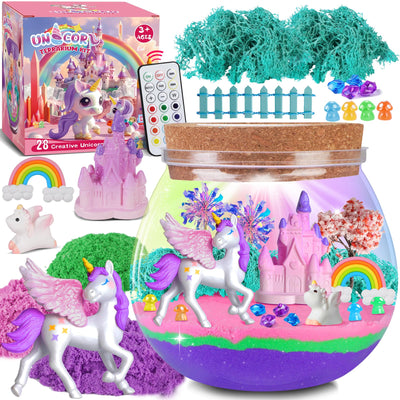 RONSTONE Uni-Corn Terrarium Kit Toys for Girls - Birthday for Girls Ages 4 5 6 7 8-12 Year Old - Light Up DIY Uni-Corn Arts and Crafts for Kids