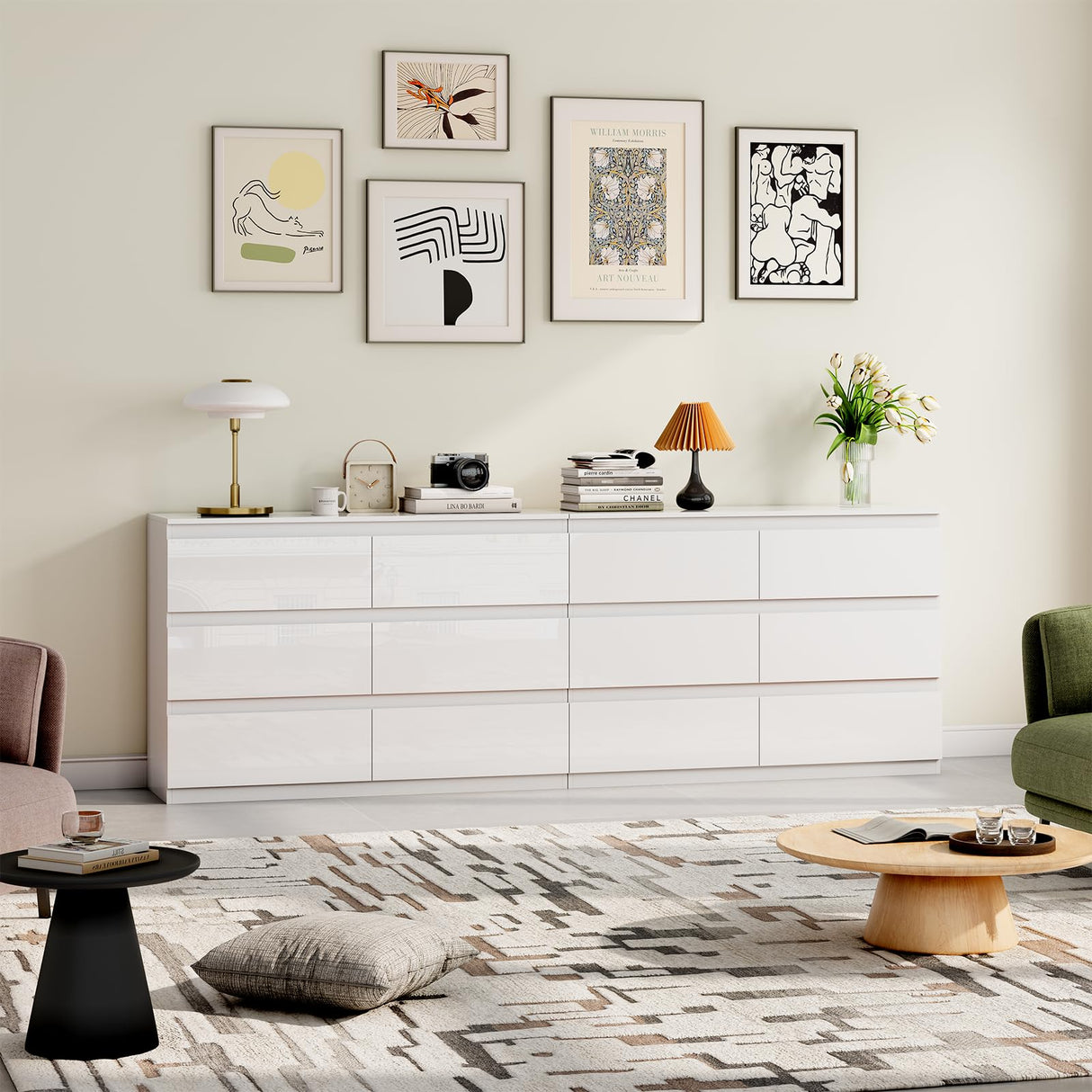 OtterOasis White Wood Dresser, 6 Drawer Dressers for Clothes Storage for Bedroom, Modern Dresser with Wide Drawers, Wide Wooden Chest Drawers for Living Room, Entryway, TV Stand(47" W x15.4 Dx32.3 H) OtterOasis