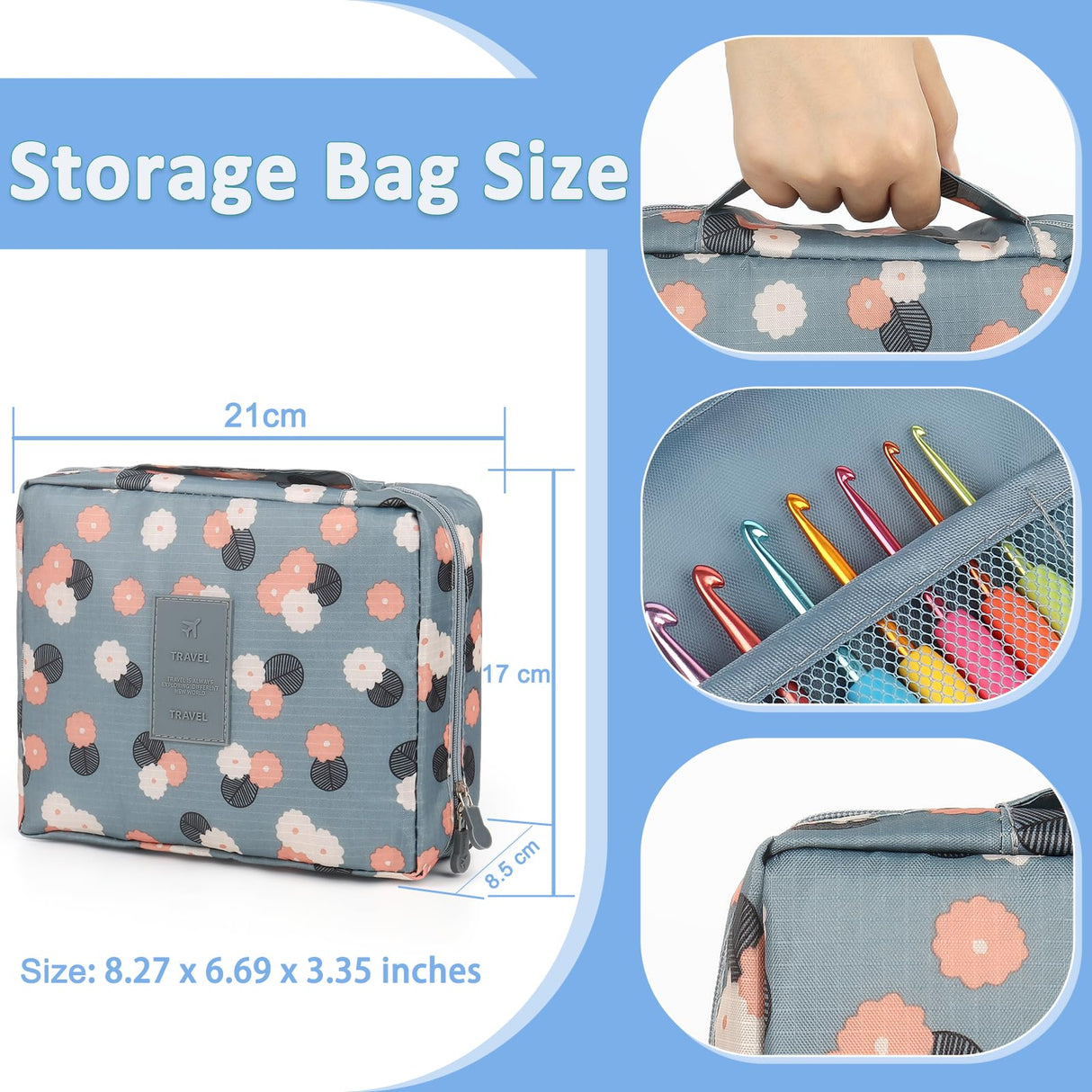 Aeelike Crochet Kit for Beginners with Yarn and Introduction Book, Crochet Starter Kit Everything for Ages 8-12, Learn to Crochet Kit with Ergonomic Soft Grip Crochet Hooks and Blue Flower Bag Aeelike