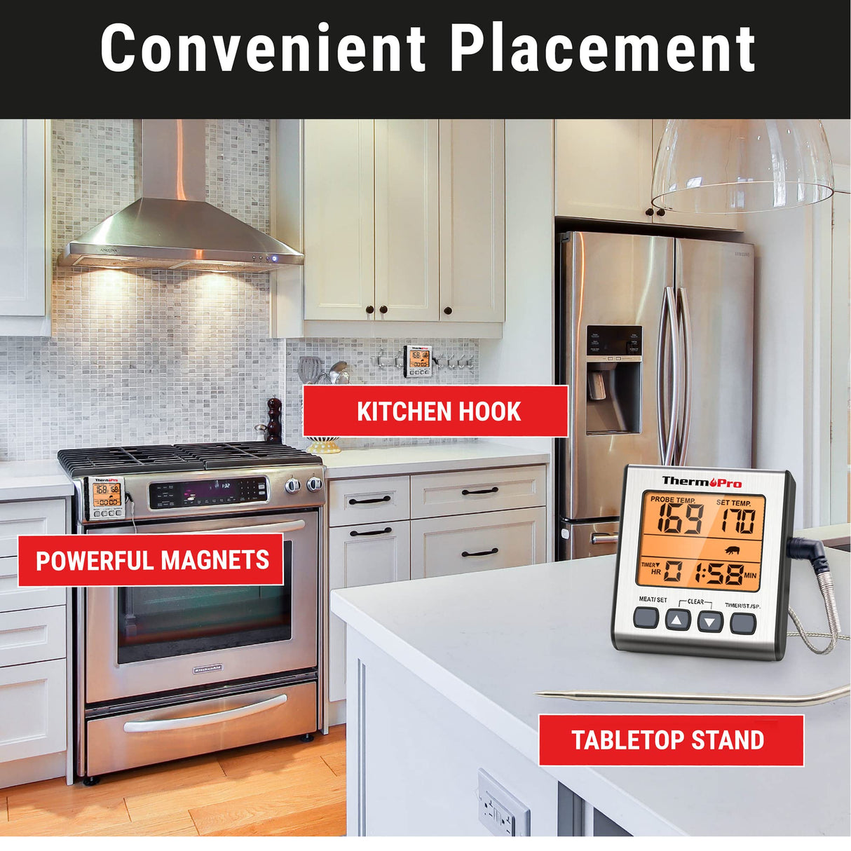 ThermoPro TP16S Digital Meat Thermometer for Cooking and Grilling, BBQ Food Thermometer with Backlight and Kitchen Timer, Grill Temperature Probe Thermometer for Smoker, Barbecue, Oven, Baking,Oil ThermoPro