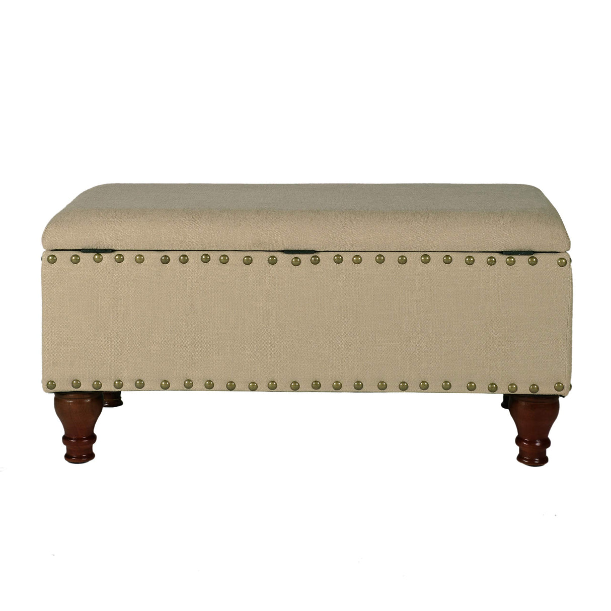 Homepop Home Decor | Upholstered Storage Bench with Nailhead Trim | Ottoman with Storage for Living Room & Bedroom | Decorative Home Furniture (Tan ) Large HomePop