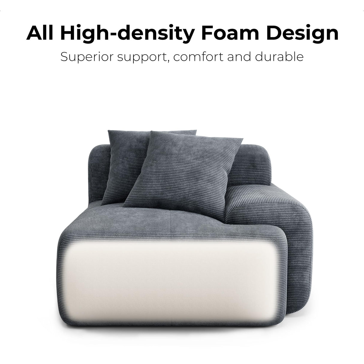 LIKIMIO 118" L-Shaped Modular Sectional Sofa for Living Room, Oversized 3-Seater Couch with Deep Seat, Movable Ottoman, No Assembly Needed, DIY Combination, Corduroy Upholstery, Dark Grey LIKIMIO