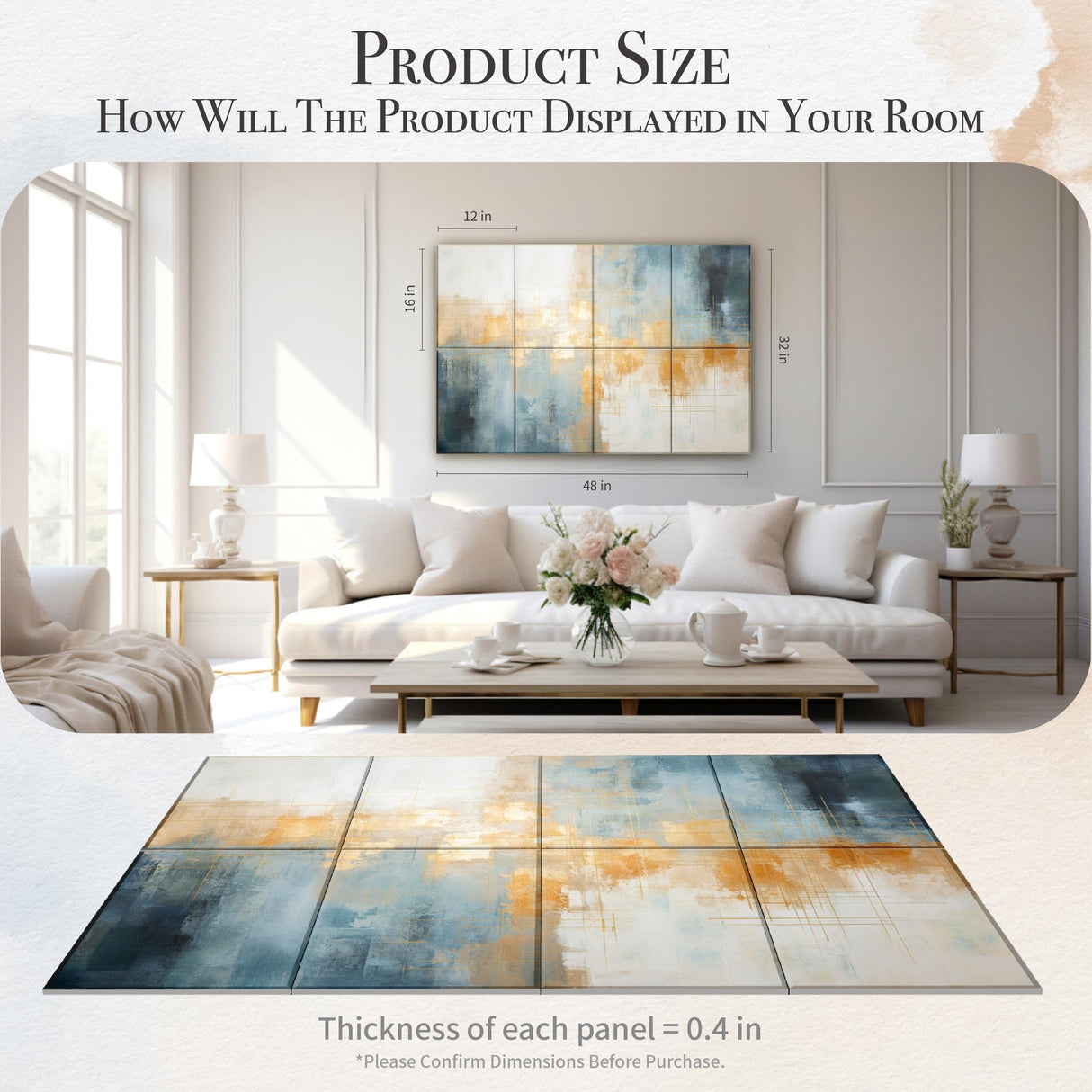 Soon Global 8-Pack Acoustical Wall Panels, 48 X 32 Inches Art Acoustic Panels, Decorative Acoustic Panels, Acoustic Wall Panels, Sound Absorbing Wall Art, Teal Aura Soon Global