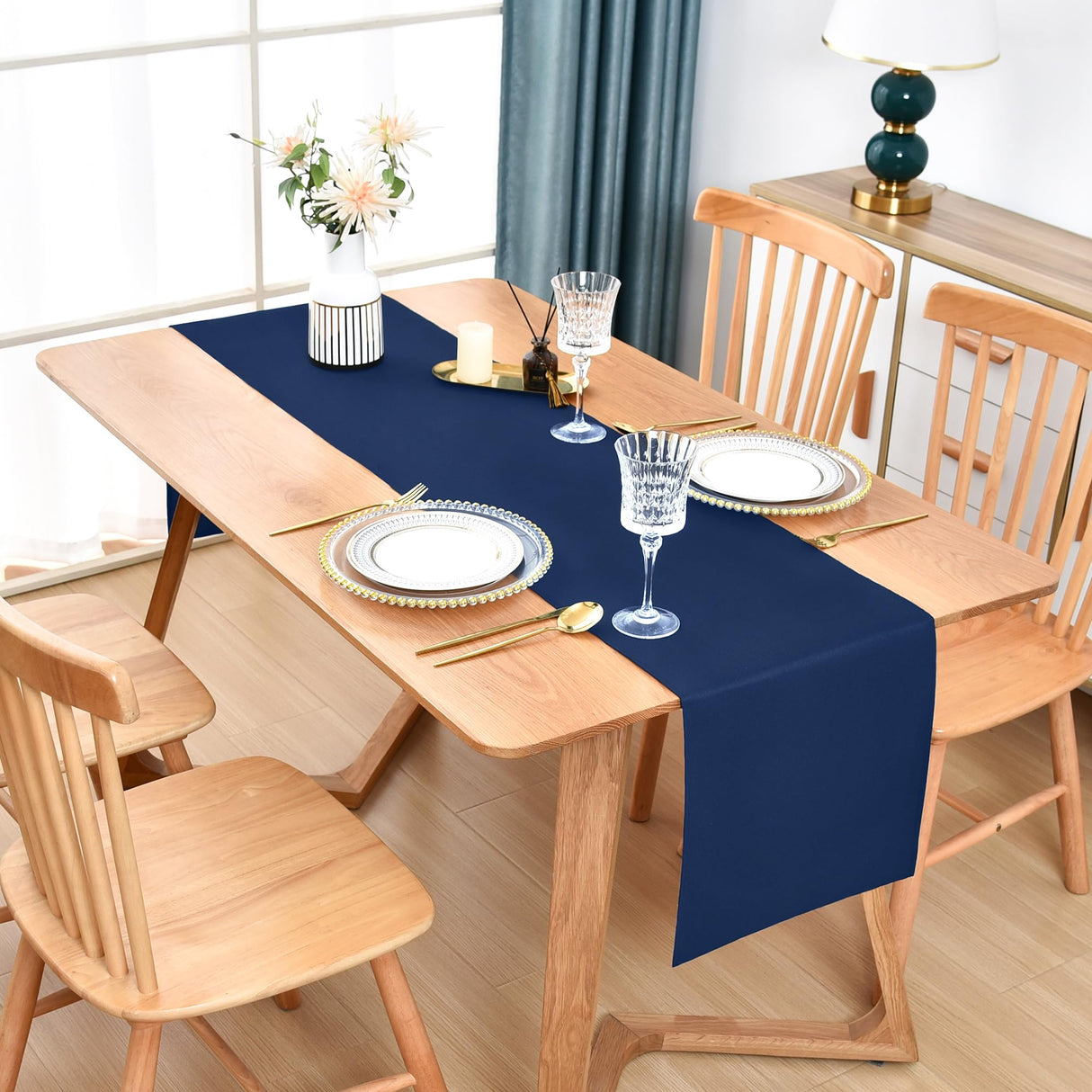 Farmhouse Navy Blue Table Runner Dining Table Runners 48 Inches Long Coffee Table Runner for Dresser Living Room Bedroom Holiday Party Banquet 12X48 Inch Wolkemer