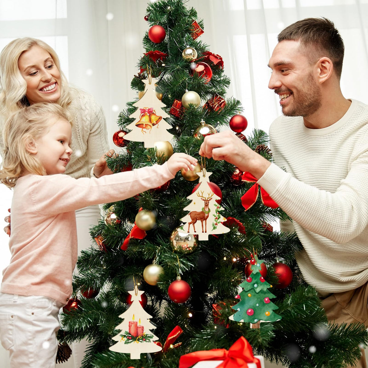 Wooden Christmas Ornaments to Paint Christmas Tree Decoration Cutouts Unfinished 3Pack 7 inches, Wood DIY Blank Christmas Tree Table Sign Ornament for Home Crafts Hanging Decoration with String Base Sophena