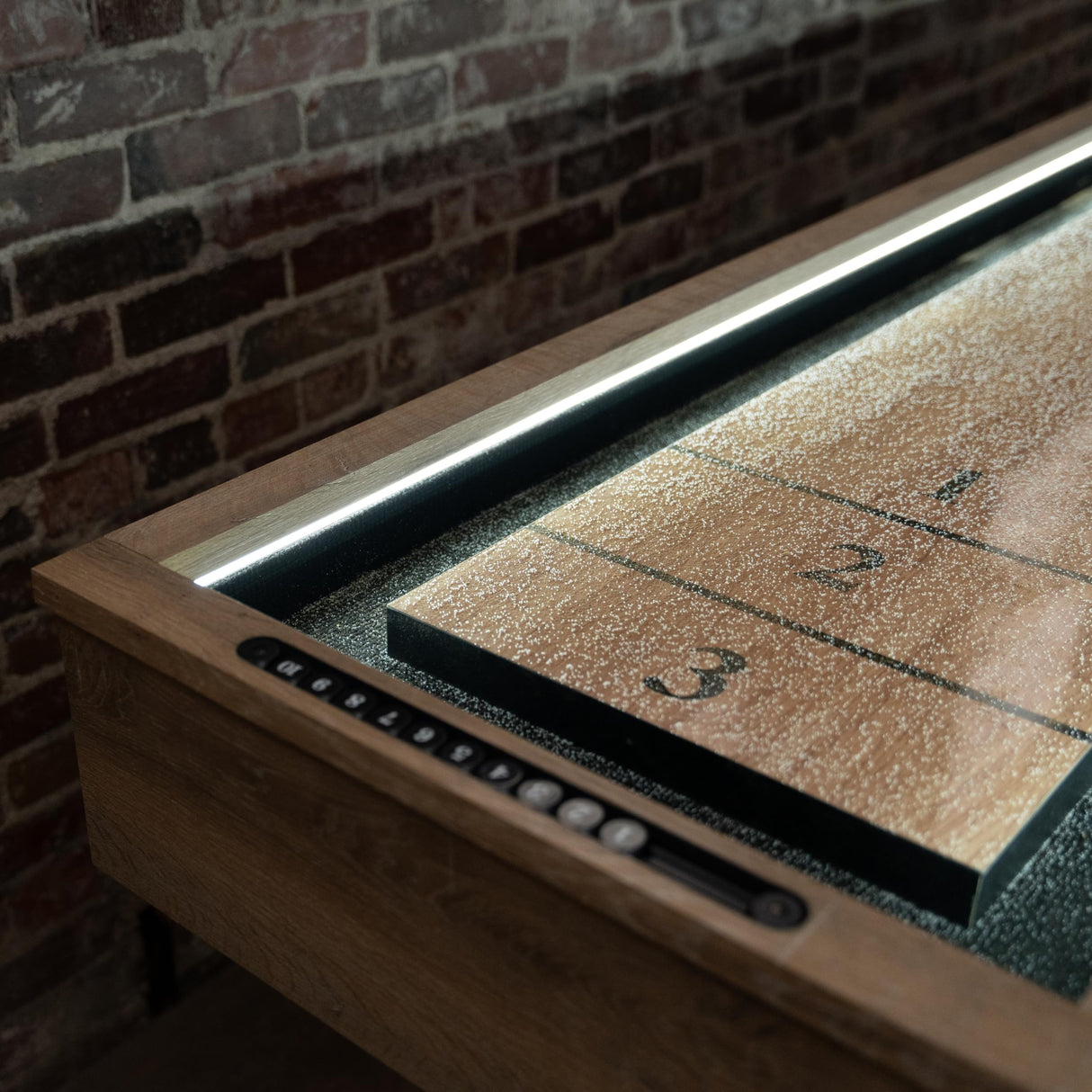 American Legend LED Shuffleboard with Buffet Top - Modern Style - Light Up LED Rails - Buffet Top with 2-Piece Leaf Design American Legend