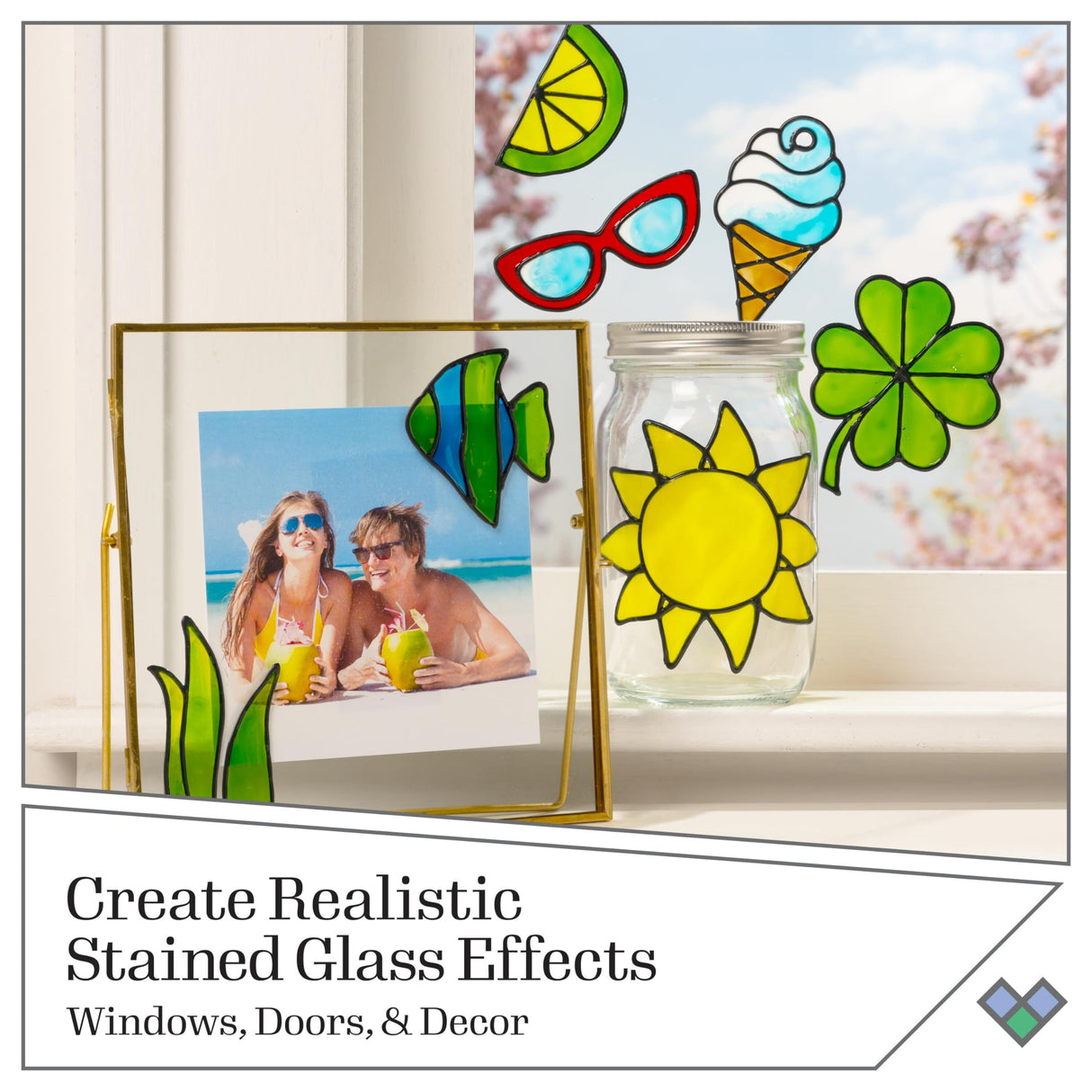 Gallery Glass Window Cling Art Kit, 10 Piece Set Including 3 Pattern Sheets, 6 Stained Glass Colors and 1 Liquid Leading, PRMGGCLING24 Gallery Glass