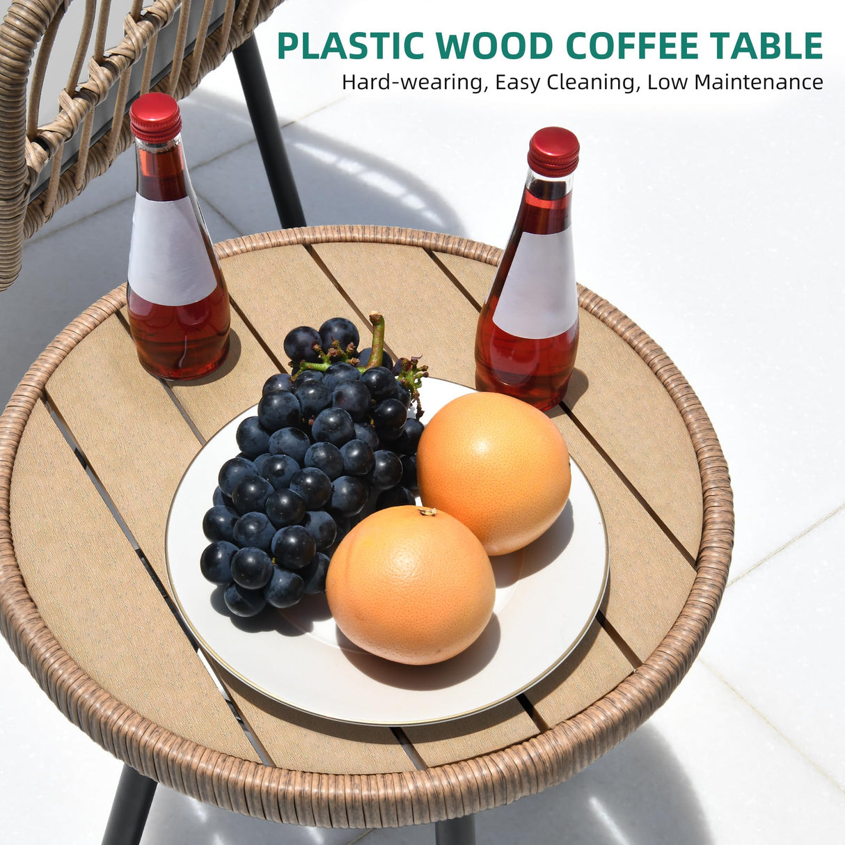 YITAHOME 5-Piece Outdoor Wicker Furniture Set, All-Weather Patio Bistro Set with Footrest, Small Patio Conversation Set for Balcony Outside, Outdoor Chairs with Ottomans and Coffee Table YITAHOME