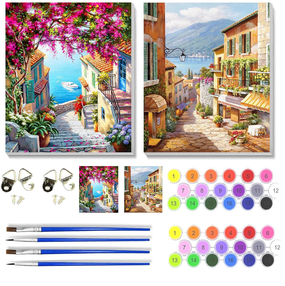 VIGEGU 2 Pack Cityscape Paint by Numbers Kit for Adults with Framed, Landscape Paint by Number DIY Adult Paint by Number Kits for Wall Decor 10x12in VIGEGU
