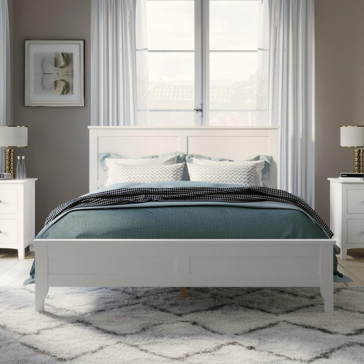 LZ LEISURE ZONE Modern Full Size Platform Bed Frame in White, Durable Solid Wood with No Box Spring Needed LZ LEISURE ZONE