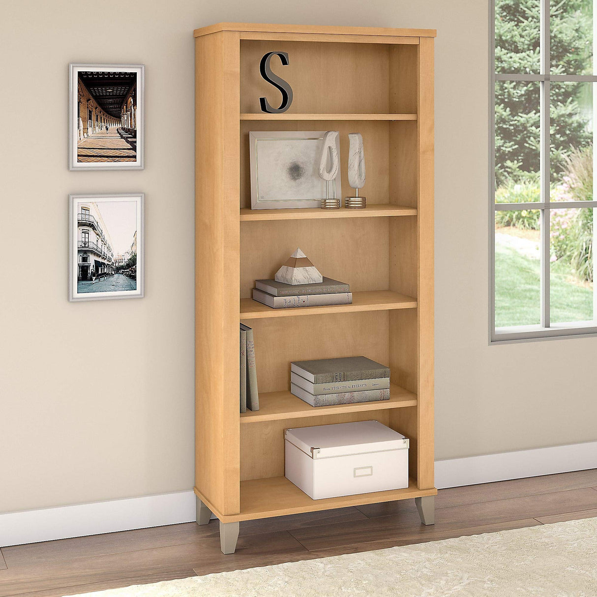 Bush Furniture Somerset Tall 5-Shelf Bookcase in Maple Cross - Elegant Display Cabinet for Home & Office Bush Business Furniture
