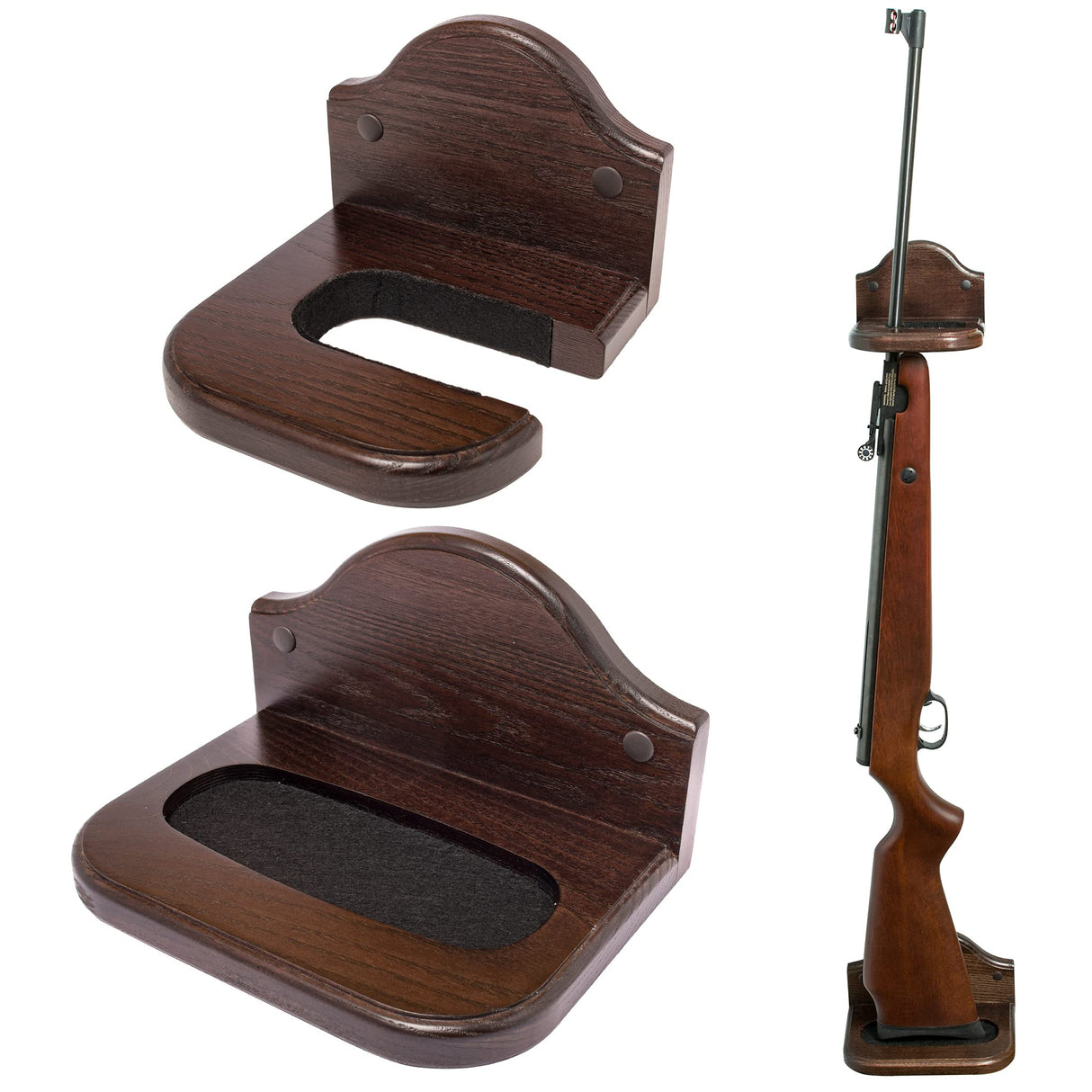 TESLYAR Gun Rack Holder Wall Mount Hold Up Displays Vertical Gun Rack and Shotgun Hooks Store Rifle Shotgun Bow Real Hardwood Hanger Brown TESLYAR
