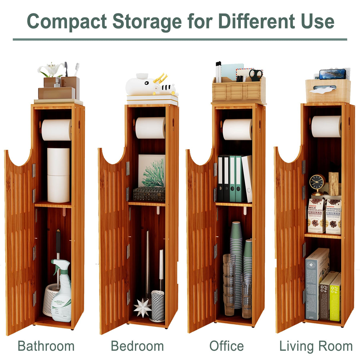 AmazerBath Bamboo Toilet Paper Holder with Storage, Bathroom Toilet Paper Storage Cabinet, Small Bathroom Storage Cabinet for Small Spaces, Slim Bathroom Storage Cabinet, 33x7.3x6.5 Inches, Brown AmazerBath