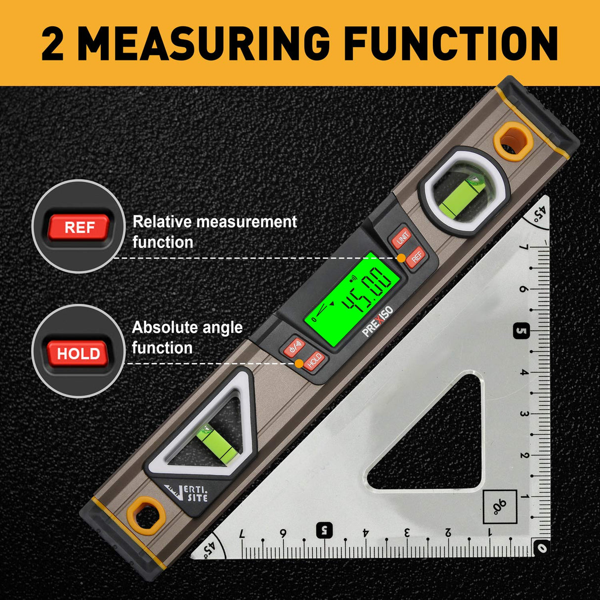 PREXISO Digital Level, 11.5'', Angle Slope with LCD Display, 360° Electronic Bubble Inclinometer, Vertical & Horizontal Spirit Bubble for Construction Carpenter Craftsman Renovation Home Professional Prexiso