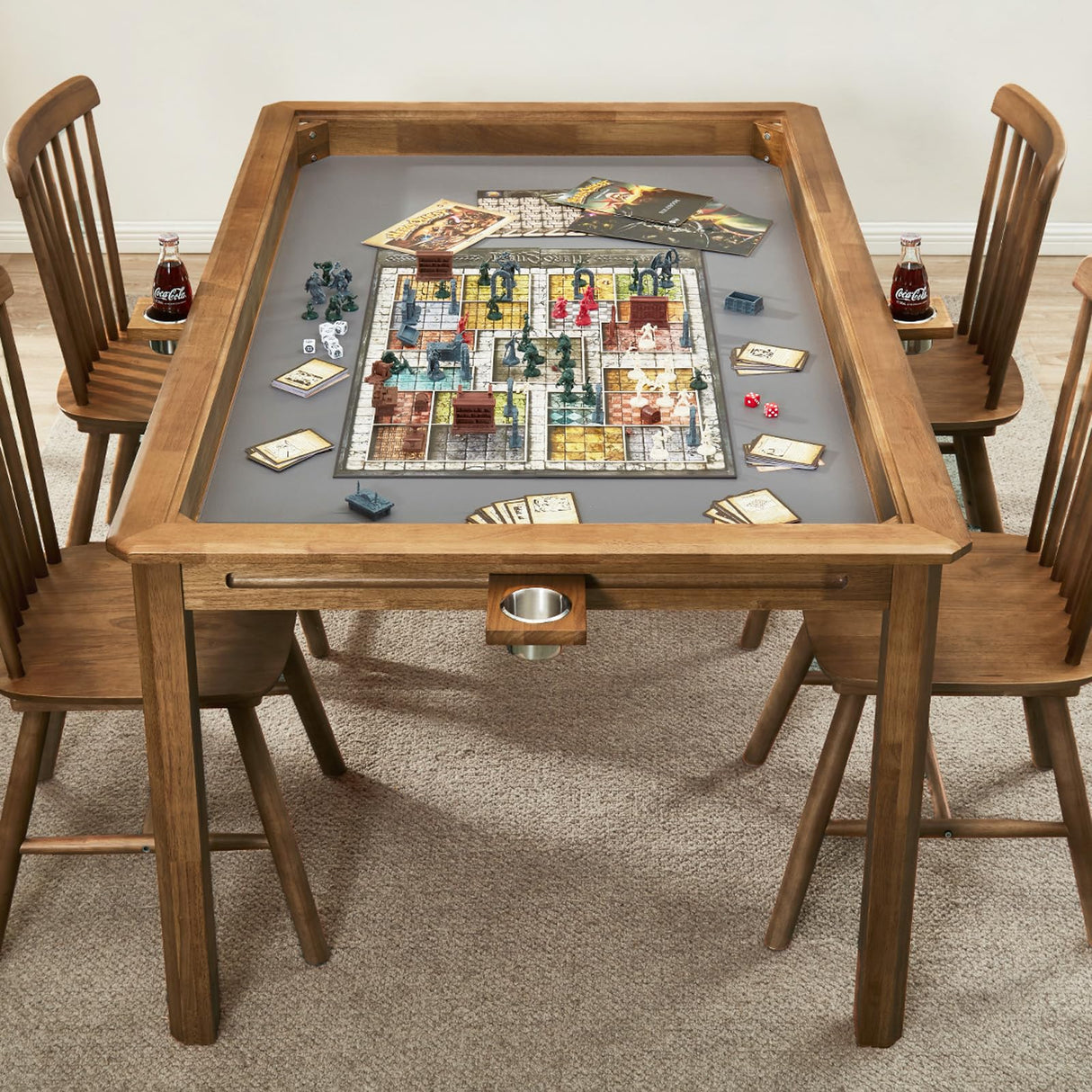 Board Game Table with Removable Table Top, Seats 4 to 6 Players with 4ft-9in x 2ft-9in Play Area, Includes Play Mat and Detachable Cup Holders, Minimal Assembly Required (Warm Walnut) Brimhart