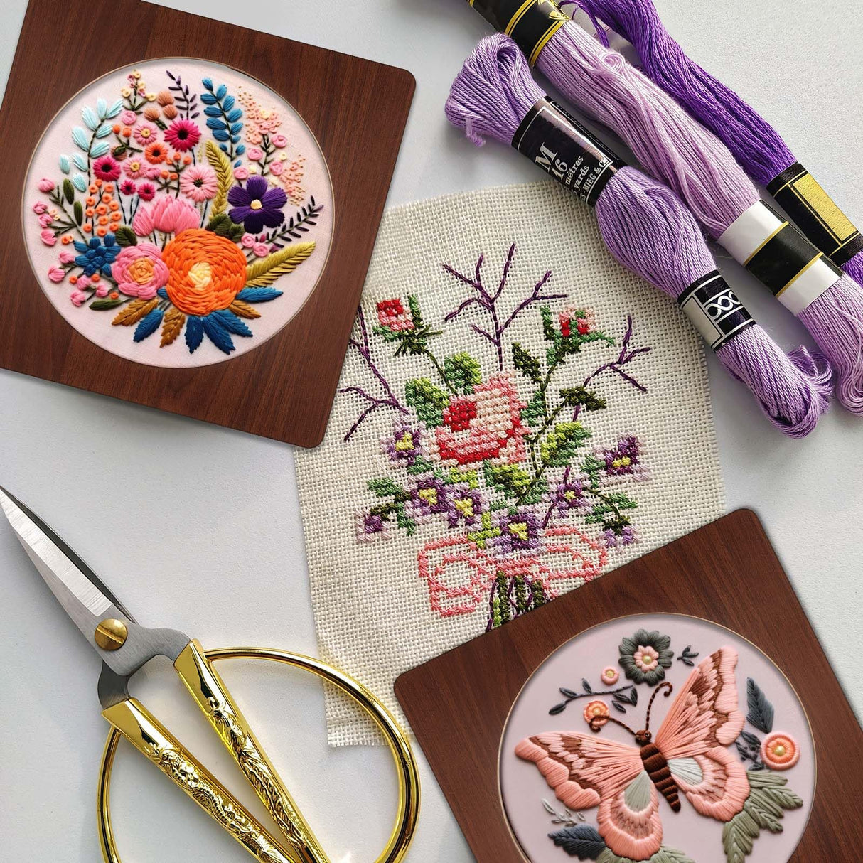 Wenqik 6 Pcs Wood Embroidery Hoop Frame Set 8 Inch Embroidery Hoops Wood Display Frame for Finished Cross Stitch or DIY Art Craft Sewing Ornaments (Without Hoops)(Square) Wenqik