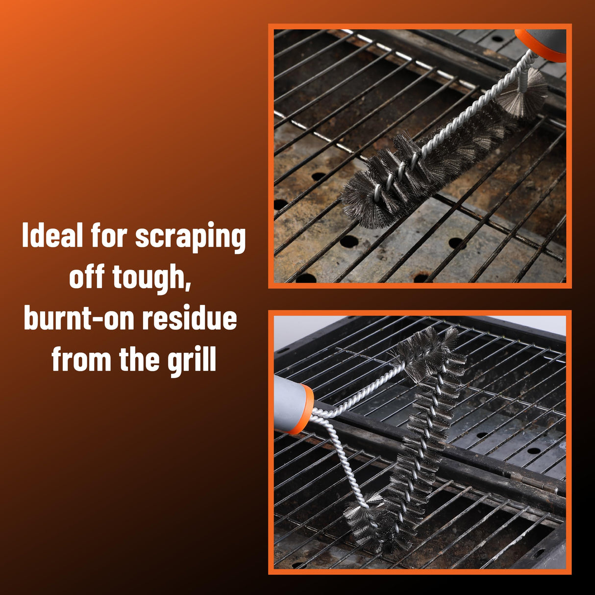 UNCO- 3-Sided Grill Brush Stainless Steel, 12.2", BBQ Grill Brush for Outdoor Grill Cleaning Brush, BBQ Brush, BBQ Brushes for Grill Cleaner Brush, Grill Scraper for Outdoor Grill Brushes UNCO