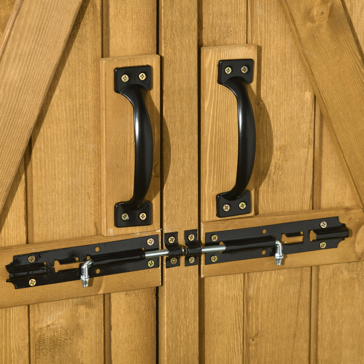 Outsunny Outdoor Storage Cabinet Wooden Garden Shed Utility Tool Organizer with Waterproof Asphalt Rood, Lockable Doors, 3 Tier Shelves for Lawn, Backyard, Natural Outsunny