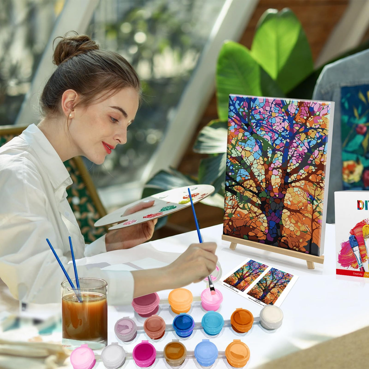 HeeBenor Framed Paint by Numbers Kit for Adults, Tree of Life Paint by Number with Easel, DIY Tree of Life Oil Painting Kit, Adult Paint by Number Kits Framed Canvas for Home Decor 8x12 Inch HeeBenor