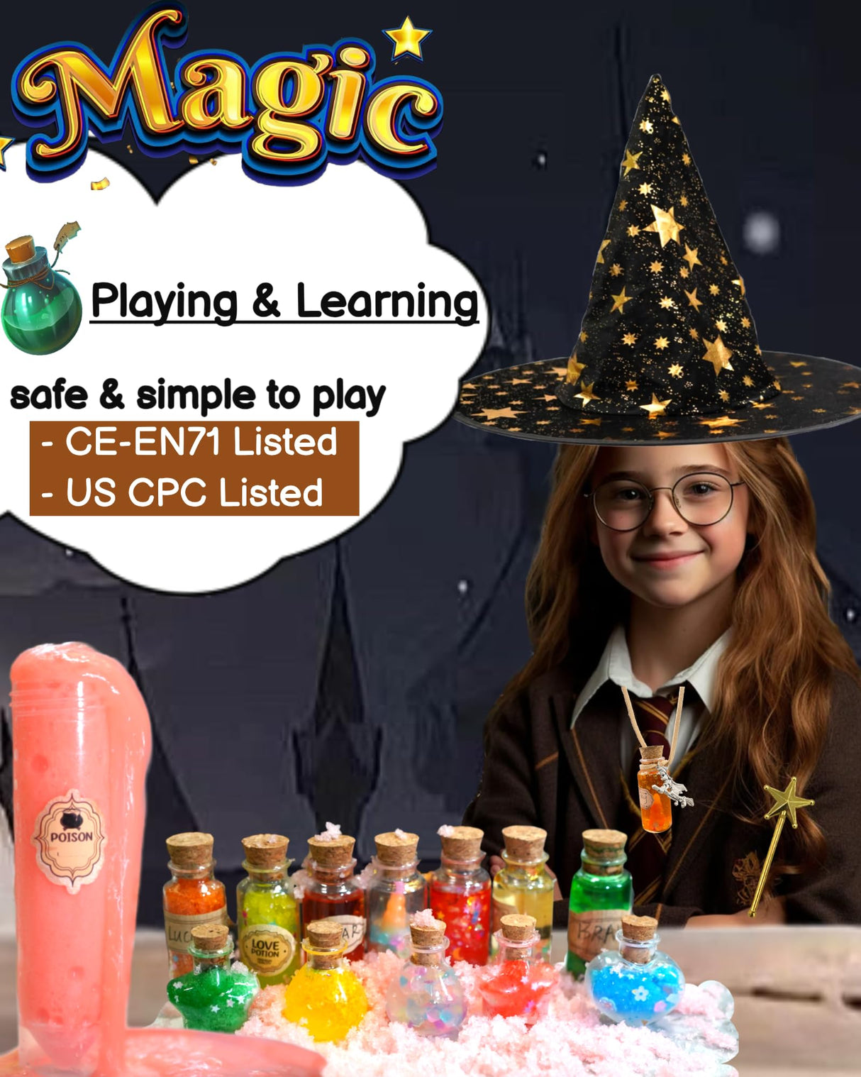 itsfairypro Potion Kits for Kids, Magic Making Set 50+ Mixies with Bottles Hat Glasses & Invisible Pen, Mystery Box Fairy Tricks Craft Toy for Girls Boy Gifts Age 6 7 8 9+ itsfairypro