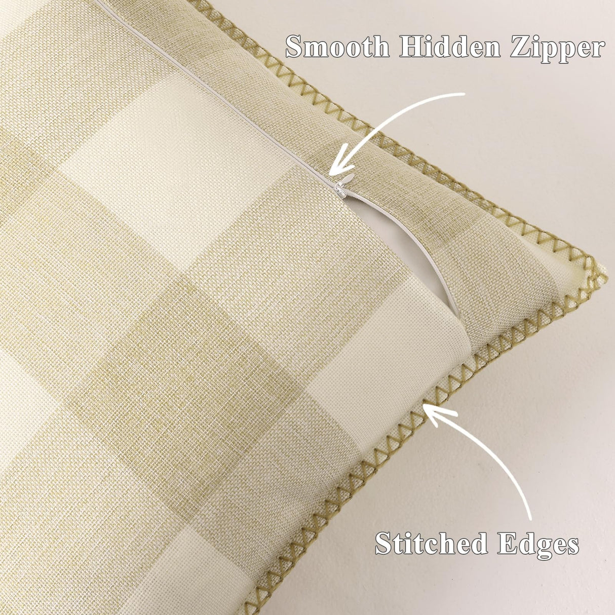 decorUhome Christmas Buffalo Plaid Check Throw Pillow Covers 18x18 Set of 2, Outdoor Linen Decorative Farmhouse Gingham Pillow Covers with Stitched Edge for Bed Couch Sofa, Cream White and Beige decorUhome