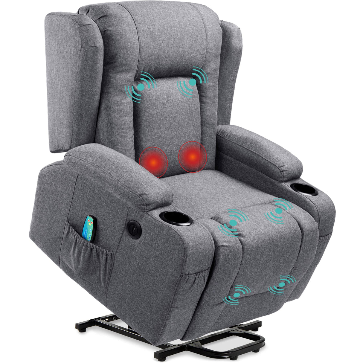 Best Choice Products Modern Linen Electric Power Lift Chair, Recliner Massage Chair, Adjustable Furniture for Back, Legs w/ 3 Positions, USB Port, Heat, Cupholders, Easy-to-Reach Button - Gray Best Choice Products