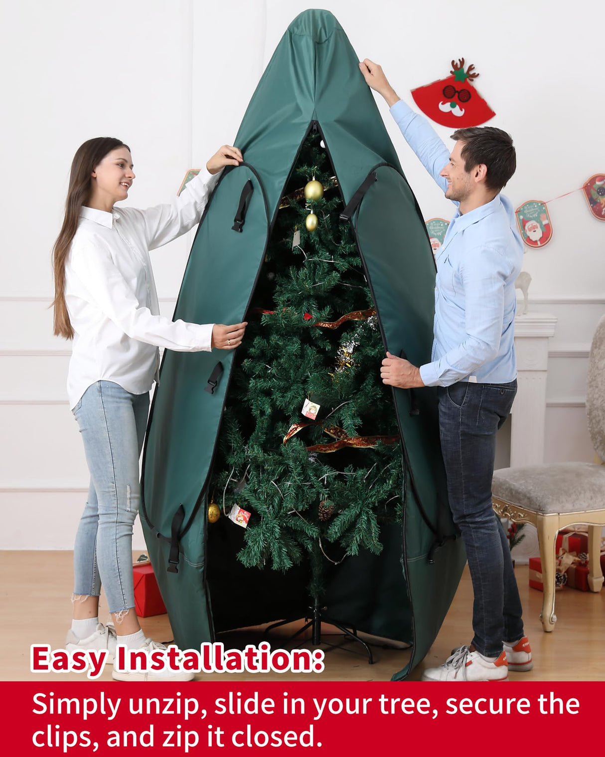 Christmas Tree Bag 9 Ft Upright Christmas Tree Storage Bag 9 Foot Tree, Christmas Tree Cover for Upright Storage Fit 8 Ft / 9 Ft / 10 Ft, Artificial Christmas Tree Storage Bag BakCover