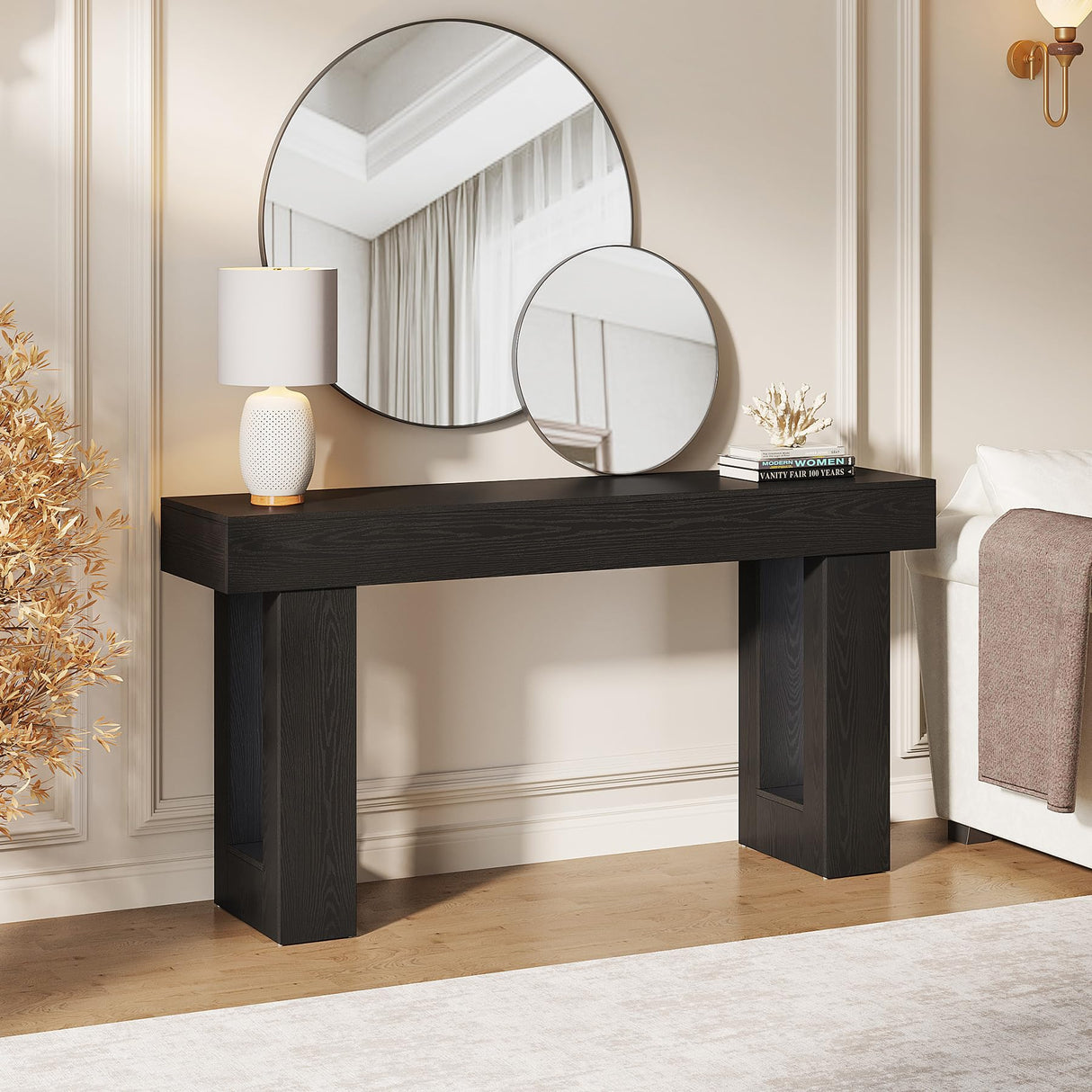 Tribesigns 63-Inch Long Console Table, Wooden Rectangular Sofa Table Behind The Couch, Farmhouse Entryway Table for Entrance, Hallway, Living Room (Black) Tribesigns