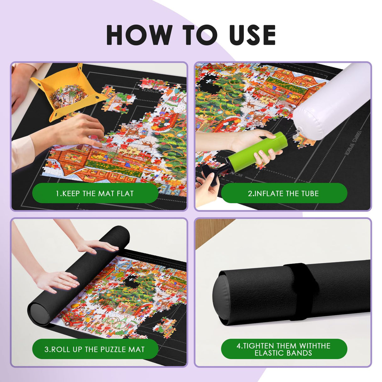 FELIZROCA Puzzle Mat - 1500 Piece Jigsaw Puzzle, Portable Roll-Up Mat for Adults - Includes Glue, 4 Sorting Trays, Storage Bag & Pump, Saver FELIZROCA