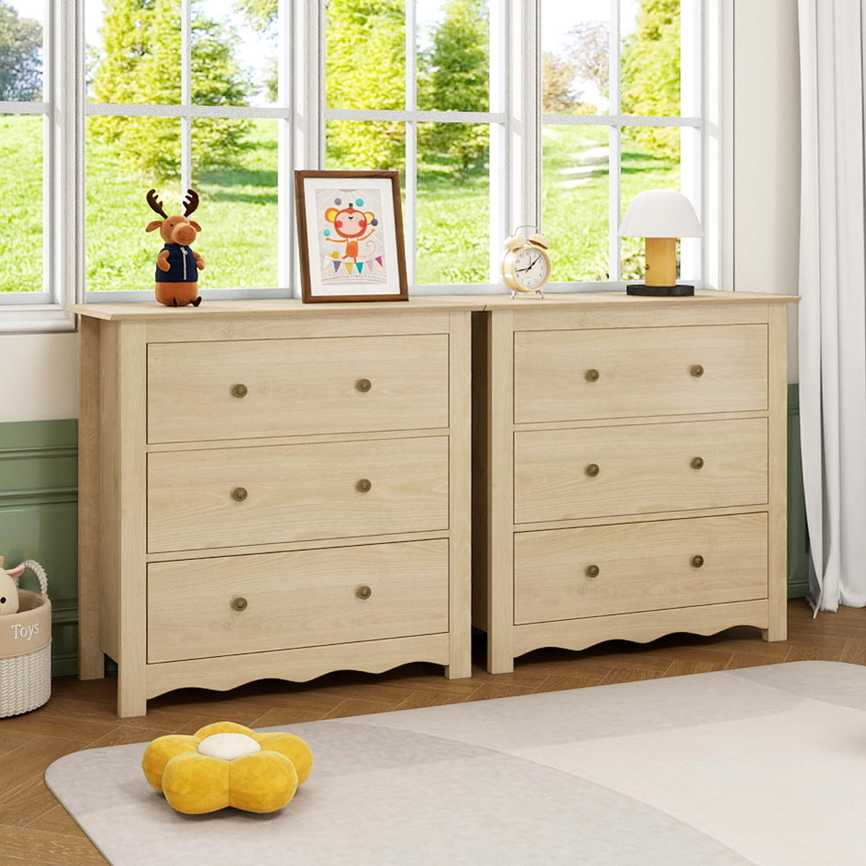 CHYMSUN Dresser for Bedroom with 6 Drawers, Mid Century Modern Wooden Dressers Chest of Drawers with Handles, 3 Drawer Nightstand Set of 2, Storage Organizer for Bedroom, Hallway, Living Room, Wood CHYMSUN