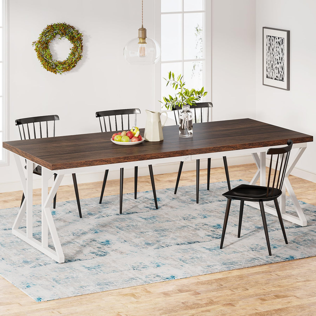 Tribesigns Farmhouse Dining Table for 6-8 People, 78.7-Inch Rectangular Wood Dining Table, Rustic Kitchen Table with Heavy Duty Metal Legs for Dining Room Tribesigns