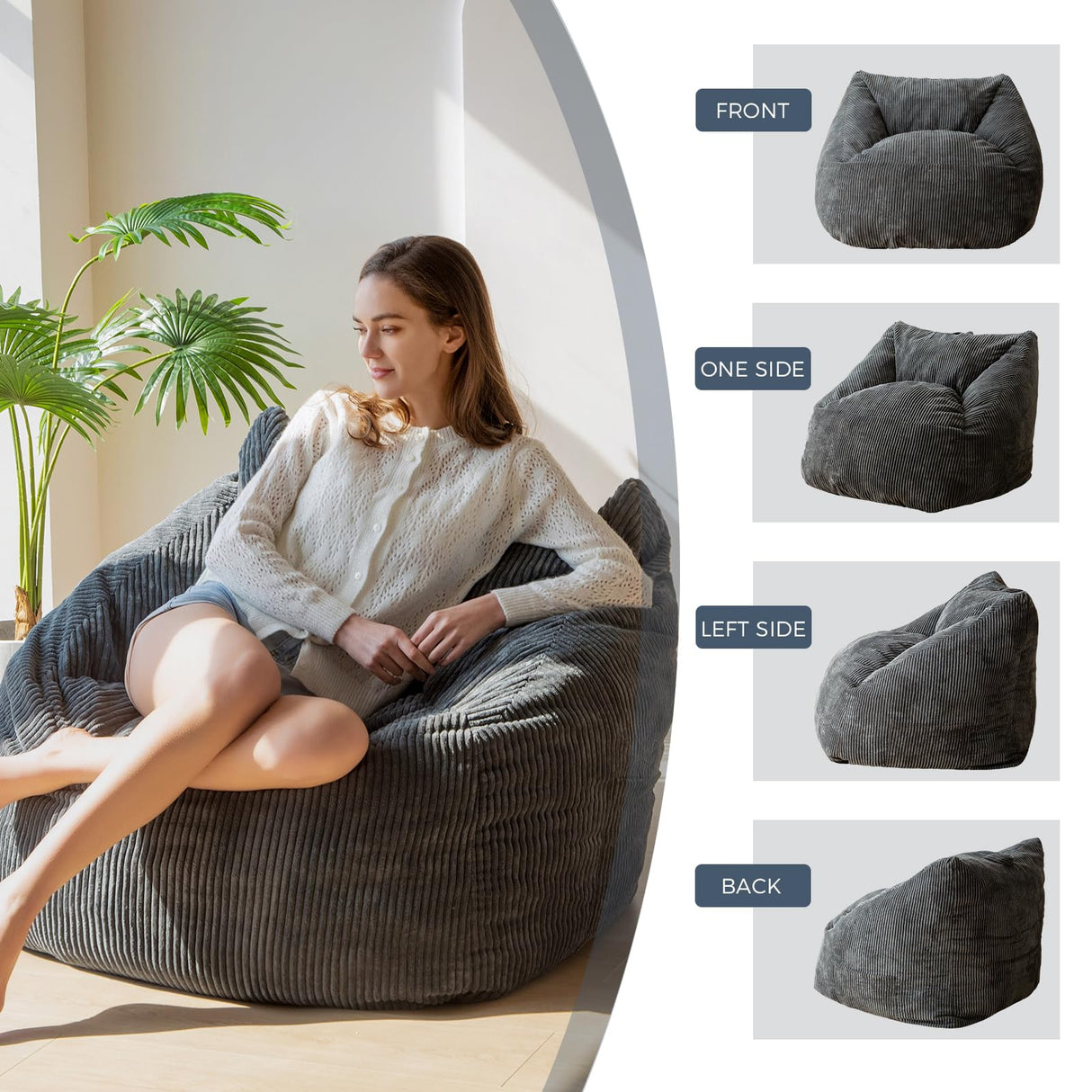 MAXYOYO Bean Bag Chair, Floor Sofa with Handle, Bean Bag Chairs for Adults and Kids, Teens Living Room Bean Bag, Accent Sofa Chair with Pocket for Gaming Reading Relaxing MAXYOYO