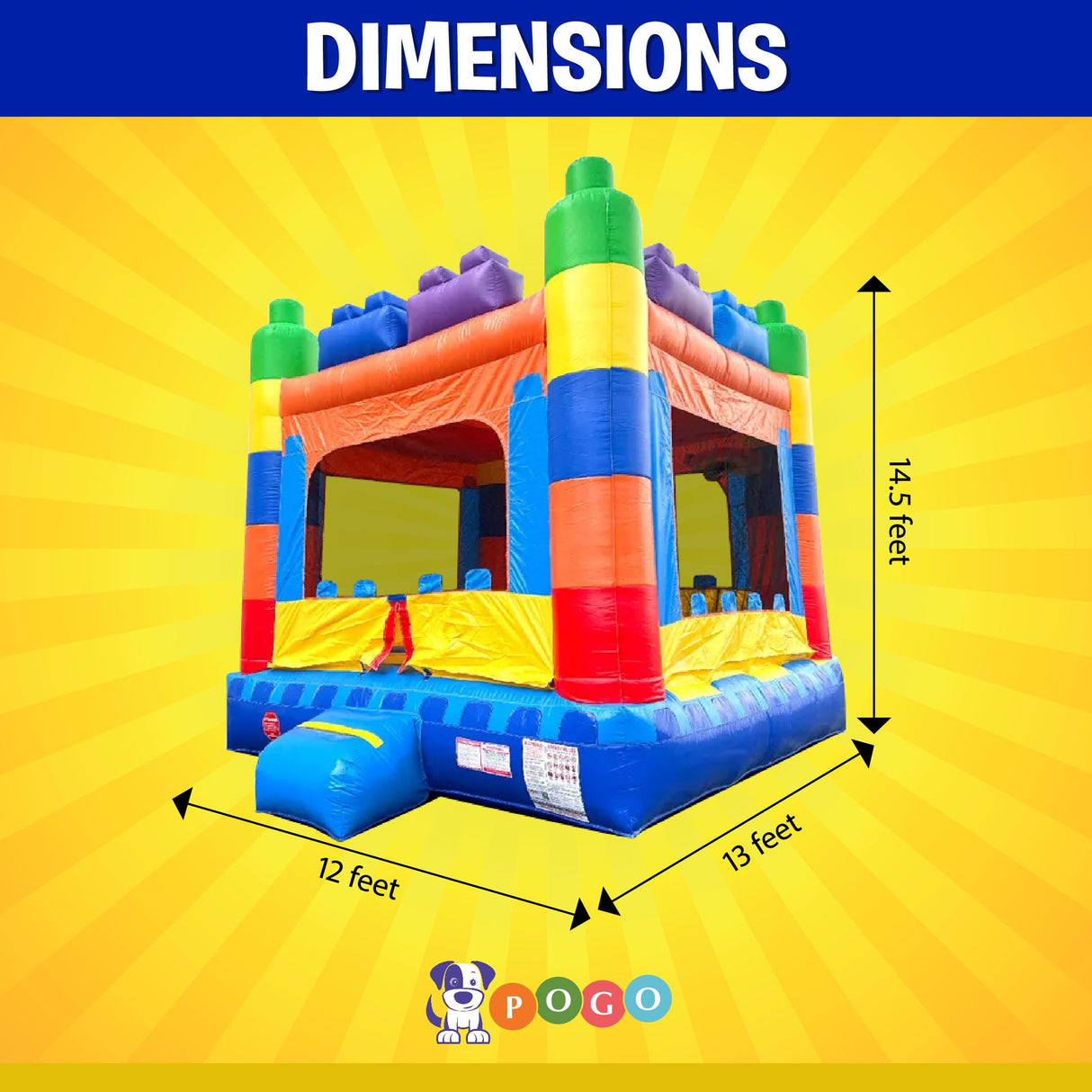 Crossover Building Blocks Inflatable Bounce House, Bouncy Jump Castle for Kids and Toddlers, Outdoor Birthday Party Jumping Bouncer, Commercial-Grade, Without Blower, 13 x 12 x 14.5 Ft Pogo Bounce House