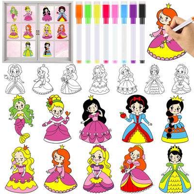 30Pcs Color Your Own Princess Suncatcher Craft Kit Princess Painting Window Art Clings DIY Coloring Glass & Mirror Craft Kit Back to School Classroom Party Activity decor Coloring Games Gifts for Kids