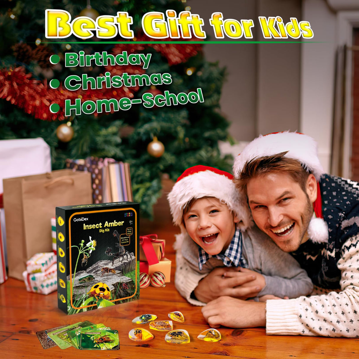 GobiDex Amber Dig Kit-Artificial Insect Resin, Excavate 6 Insects Specimens, STEM Geographic Educational Bugs Toys, Excavation Toys for Fun Bugs Party Favors, Science Kits for Kids Age 6-8 8-12 GobiDex