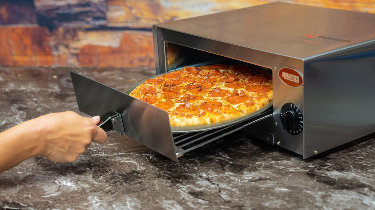 Kratos Commercial Countertop Pizza Oven, Stainless Steel Electric Pizza/Snack Oven with Timer, Fits 12" Pizzas, 120V, 1450 Watts, For Commercial and Home Use Kratos