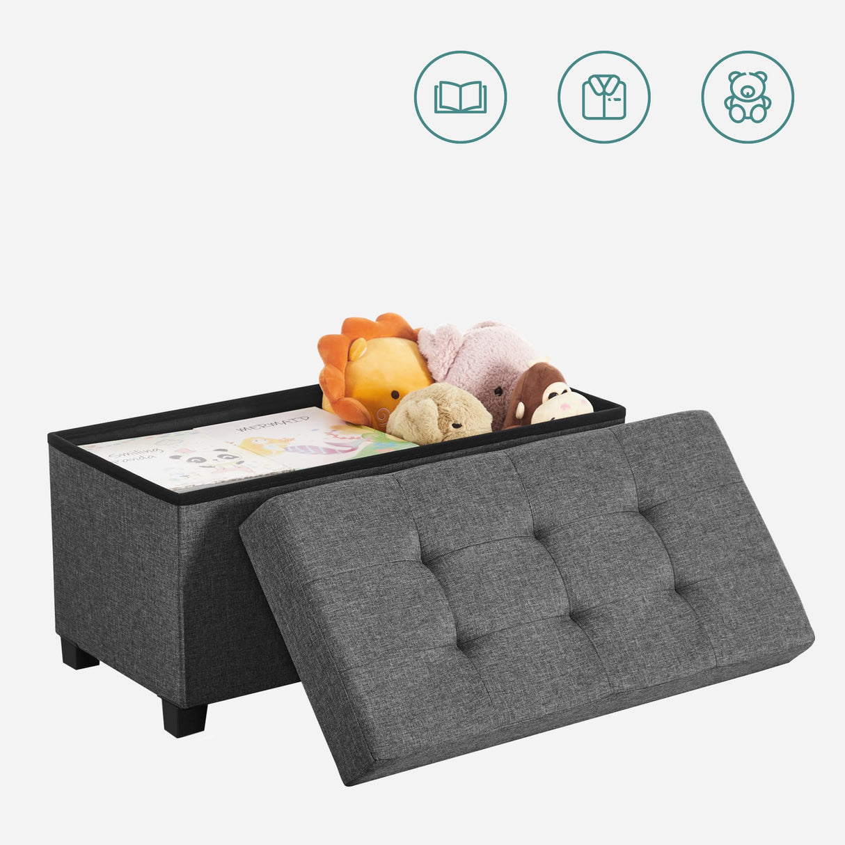 SONGMICS Storage Ottoman Bench, Foldable Foot Rest with Legs, 15 x 30 x 15.7 Inches, End of Bed Bench, Storage Chest, Load up to 660 lb, for Living Room, Bedroom, Entryway, Dark Gray ULSF16GYZ SONGMICS