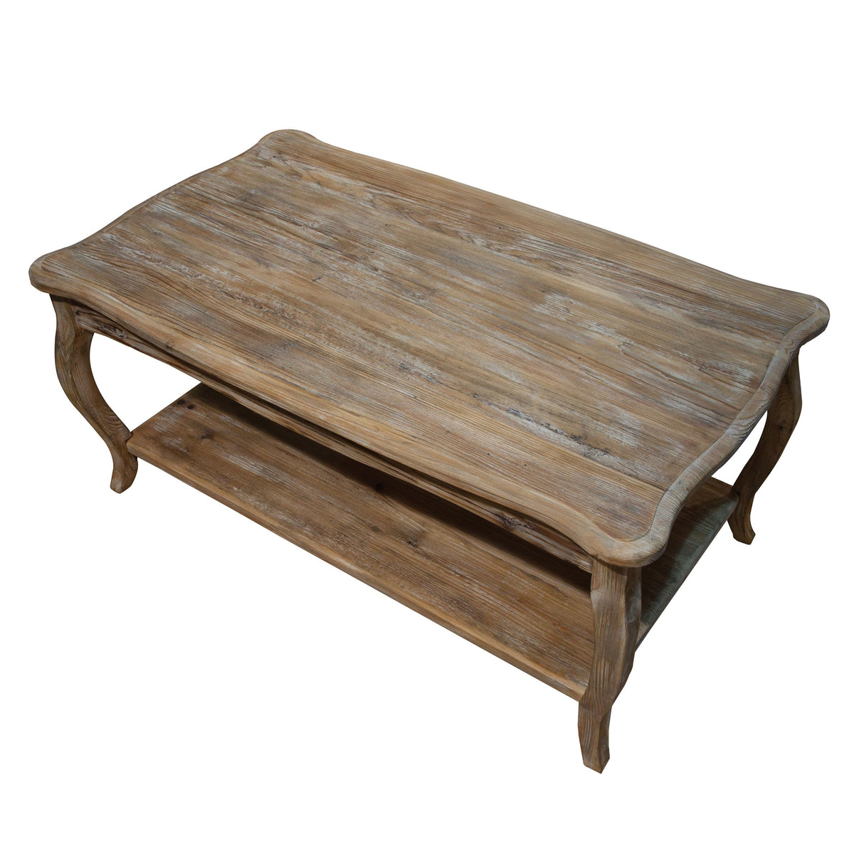 Alaterre Furniture Austerity 42-Inch Rustic Coffee Table with Open Shelf, Curved Legs, and Scalloped Edge - Easy Assembly Reclaimed Wood Living Room Table - Farmhouse Furniture (Driftwood Finish) Alaterre Furniture