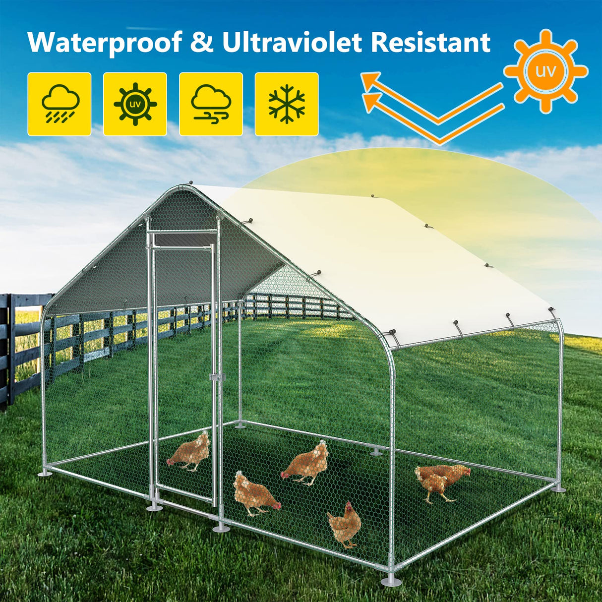 Lyromix 10x6.6FT Large Metal Chicken Run with Roof, Walk-in Poultry Cage Chicken Coop Runs House for Yard with Waterproof Cover, Ducks Rabbits Habitat Cage Spire Shaped Coop Lyromix